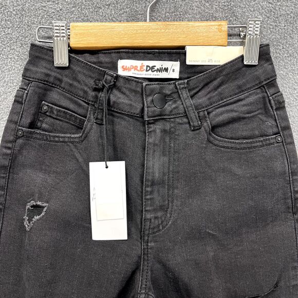 Supredenim Jeans Juniors 8 Black Distressed Skinny ultra Ripped Mid rise - Picture 5 of 15